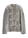 Totême Toteme Teddy Genuine Shearling Clasp Jacket In Gray