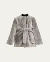 Totême Plush Shearling Belted Coat In Gray