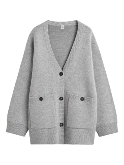 Totême Pocket V-neck Cardigan In Gray