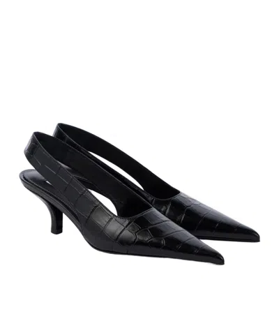 Totême Leather Slingback Pumps With Croco Effect In Black