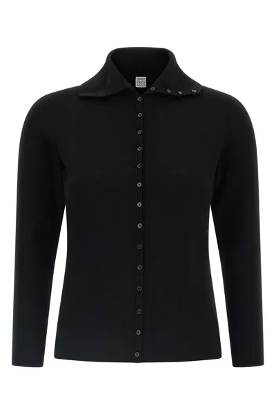 Totême Fitted Polo Cardigan Sweater In Black