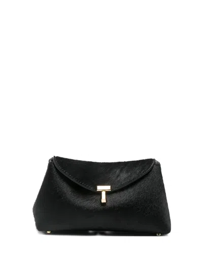 Totême Pony Hair T-lock Clutch In Black