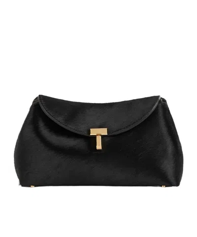 Totême Pony Hair T-lock Clutch In Black