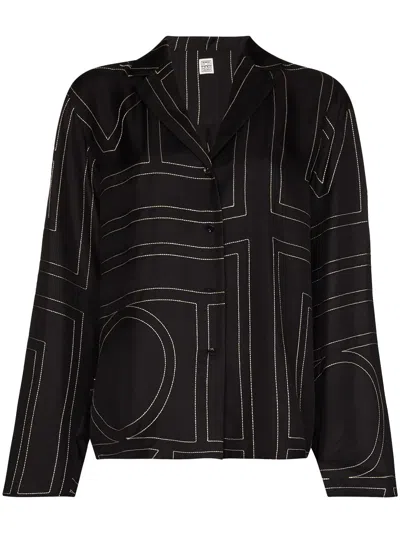 Totême Toteme Monogram Silk Twill Pajama Shirt In Black