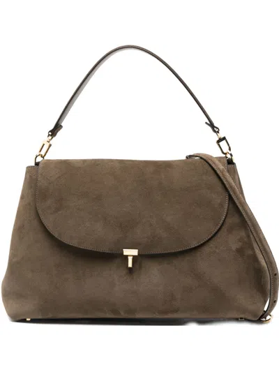 Totême Toteme Pre T Lock Suede Leather Tote Bag In Gray