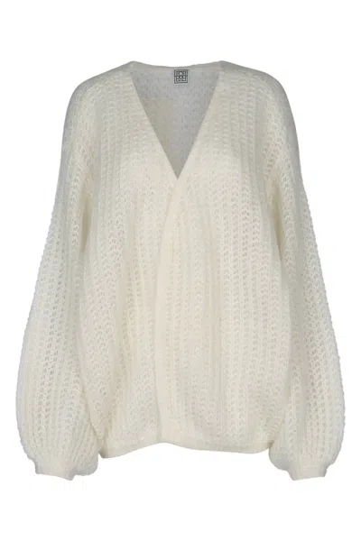 Totême V-neck Relaxed Fit Ribbed Cardigan In Neutral