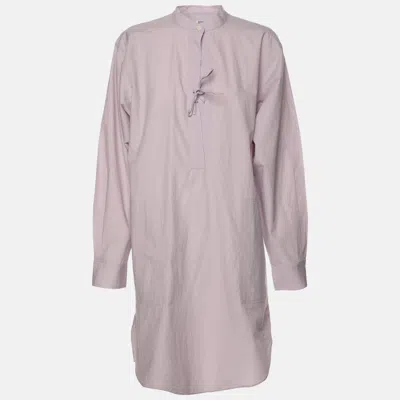 Totême Purple Cotton High Neck Poplin Tunic Mini Dress In Brown