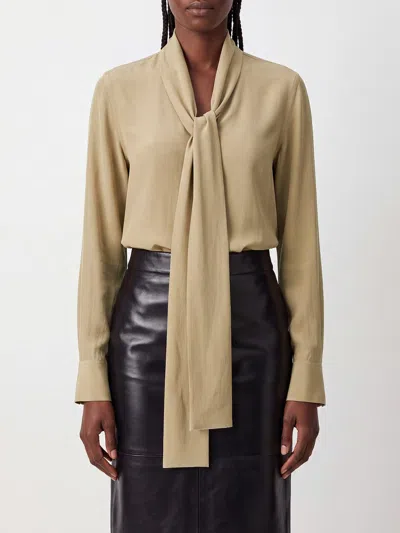 Totême Toteme Pussy-bow Blouse In Viscose With Ruffle Details And Relaxed Fit In Beige