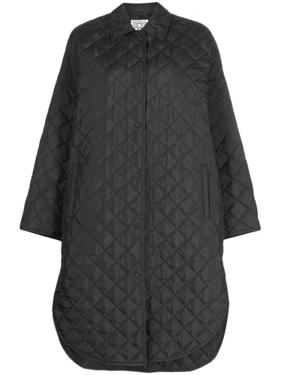 Totême Quilted Collarless Coat Black In Blue