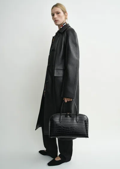 Totême Raglan Leather Coat Black