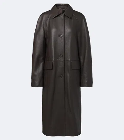 Totême Button-up Leather Coat In Brown