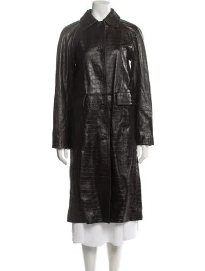 Pre-owned Totême Raglan-sleeve Croco Embossed Coat Lamb Leather Coat In Black