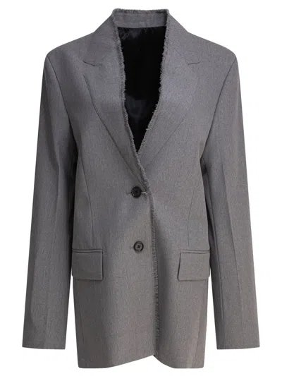 Totême Jackets With Frayed Edges And Notched Lapels In Gray