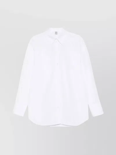 Totême Raw Raglan Shirt With Curved Hem In White