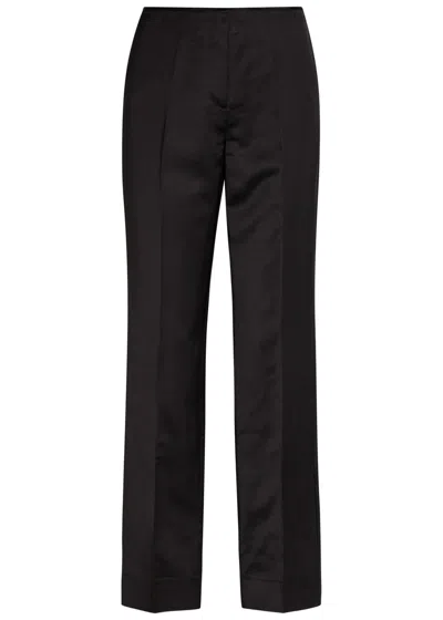 Totême Toteme Raw-edged Straight-leg Satin Trousers In Black