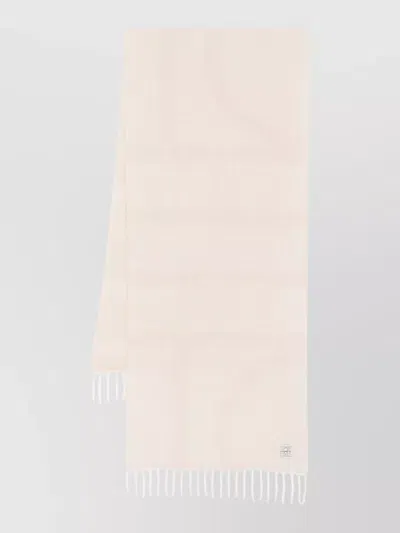 Totême Rectangular Jacquard Wool Scarf With Fringed Edges In Neutral