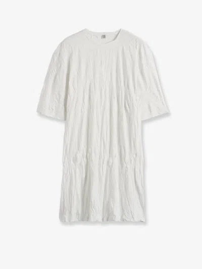 Totême Relaxed Fit Short Cotton Blend Dress In White