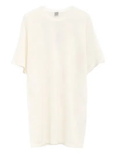 Totême Toteme Monogram Embroidered Curved T Shirt In White