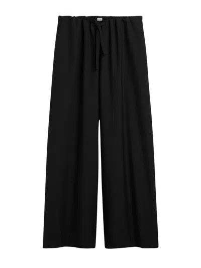 Totême Toteme Relaxed Fit Wool Trousers With Drawstring Waist In Black