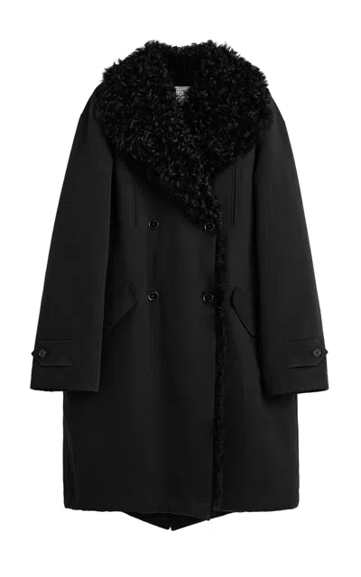 Totême Toteme Relaxed Shearling Cotton Parka In Black