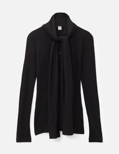 Totême Ribbed Bow Blouse In Black