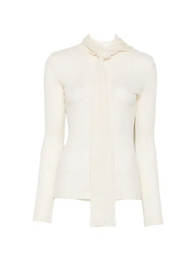 Totême Toteme Ribbed Bow Blouse In Neutral