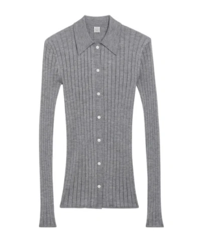Totême Ribbed Cardigan In Gray