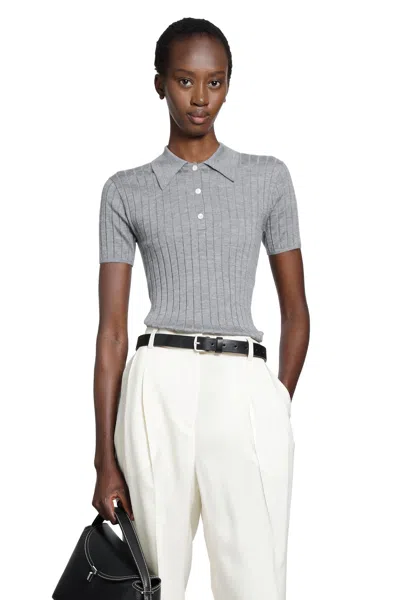 Totême Ribbed Cashmere Silk Polo In Gray