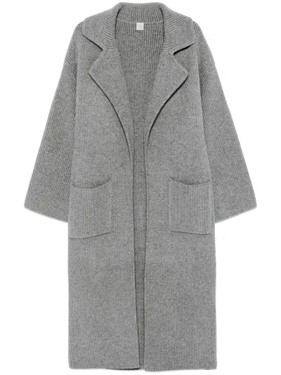 Totême Long Rib Knit Cardigan Coat In Grey