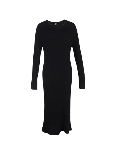 Pre-owned Totême Ribbed-knit Long-sleeve Dress In Black