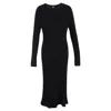 Totême Ribbed-knit Long Sleeve Maxi Dress In Black Wool In Animal Print
