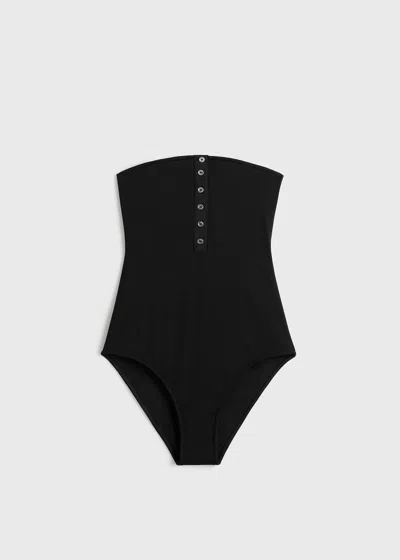 Totême Ribbed Strapless Swimsuit Black