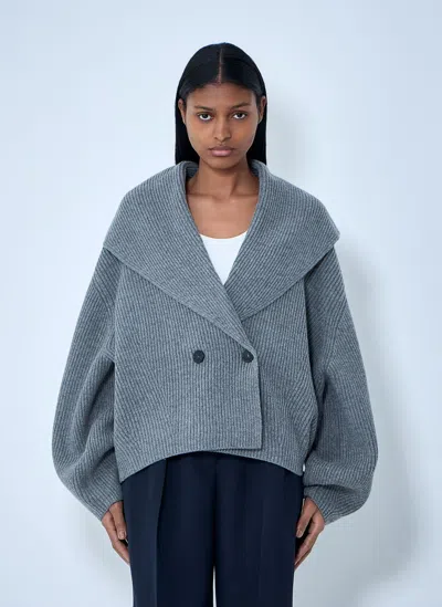 Totême Ribbed Wool Cardigan In Gray