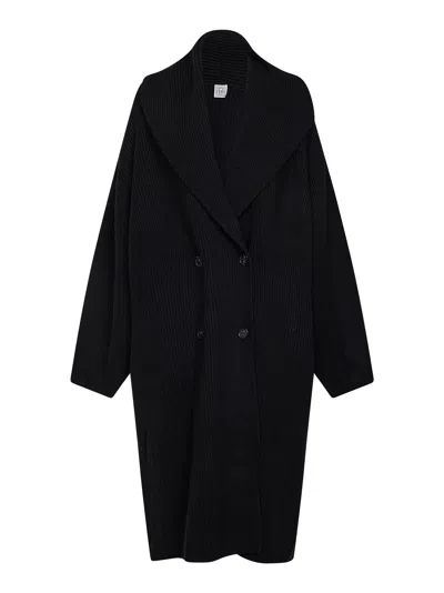 Totême Toteme Ribbed Wool Shawl-lapel Cardigan In Black