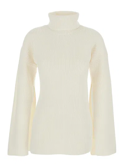 Totême Toteme Ribbed Wool Turtleneck Sweater In White