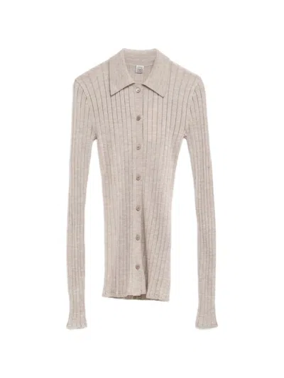 Totême Ribbed-knit Cardigan In Gray