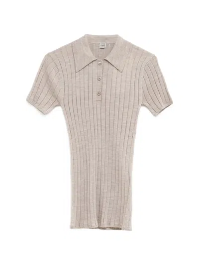 Totême Ribbed-knit Polo Top In Multi
