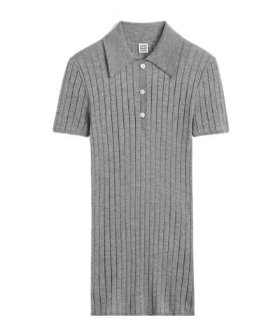 Totême Ribbed-knit Short-sleeves Polo Top In Gray