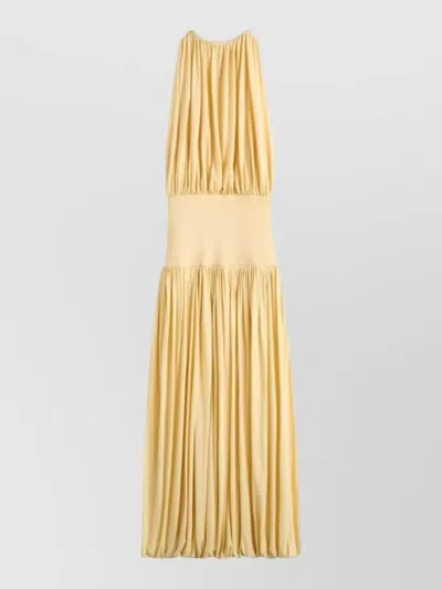 Totême Ruched Maxi Dress Sleeveless Panel Design In Gold