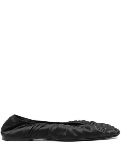 Totême Womens Black The Gathered Square-toe Satin Flats