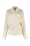Totême Womens Ecru Wrap Notch-lapels Woven Blouse In Neutral