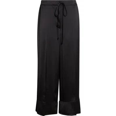 Totême Toteme Satin Drawstring Wide Leg Pants In Black