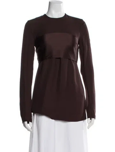 Pre-owned Totême Satin Sash Crepe Top Crew Neck Blouse In Brown