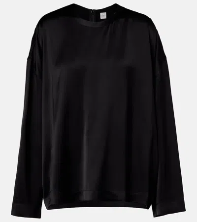Totême Womens Black Boxy-fit Long-sleeves Woven Top