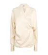 Totême Womens Ecru Wrap Notch-lapels Woven Blouse In Sand