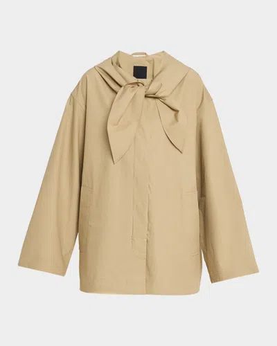 Totême Scarf Hooded Technical Cotton Trapeze Jacket In Brown