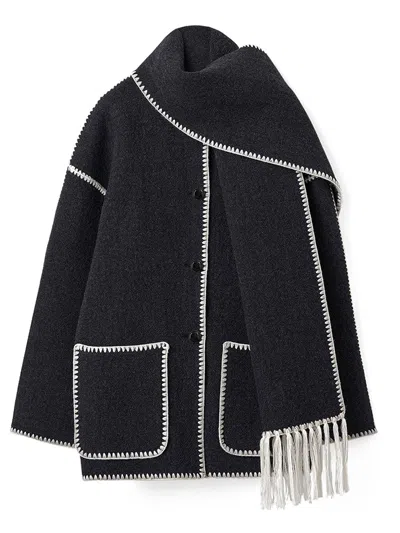 Totême L-blend Coat With Integrated Scarf In Gray