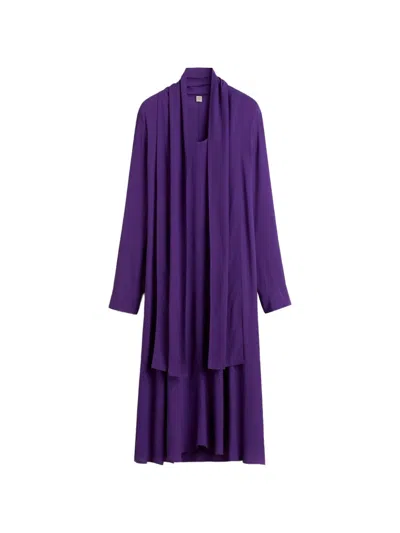 Totême Scarf-detail Long-sleeve Midi Dress In Purple