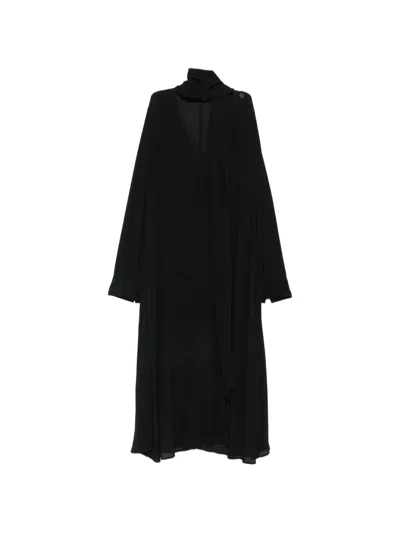 Totême Flowing Dress Long Sleeves Scarf Neckline In Black