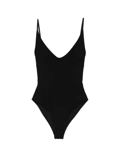 Totême Scoop V-neck Tie-back Swimsuit In Black